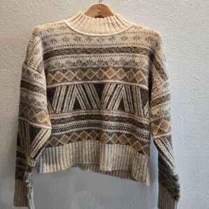Marled Chunky Knit Pullover Crop Style Sweater Small, casual Nordic Style
